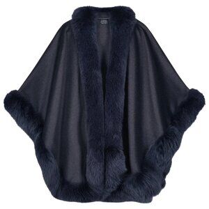 Sofia Cashmere Navy Cashmere Cervinia Fur Trimmed Cape